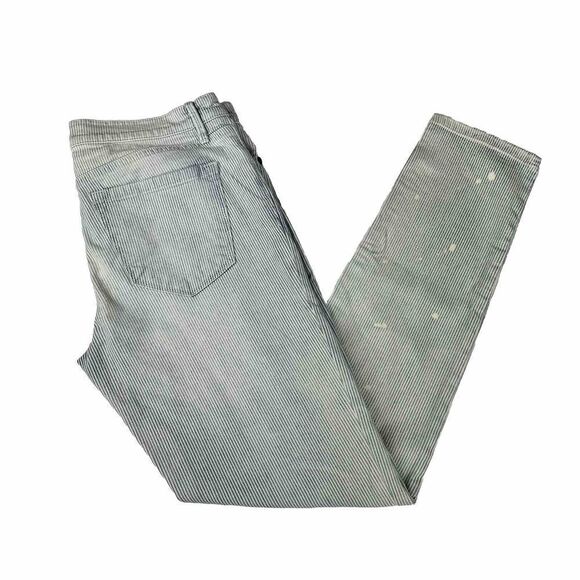 ANN TAYLOR LOFT Relaxed Skinny Bleach Distressed Pants 27/4 Blue White Stripe - Picture 2 of 12